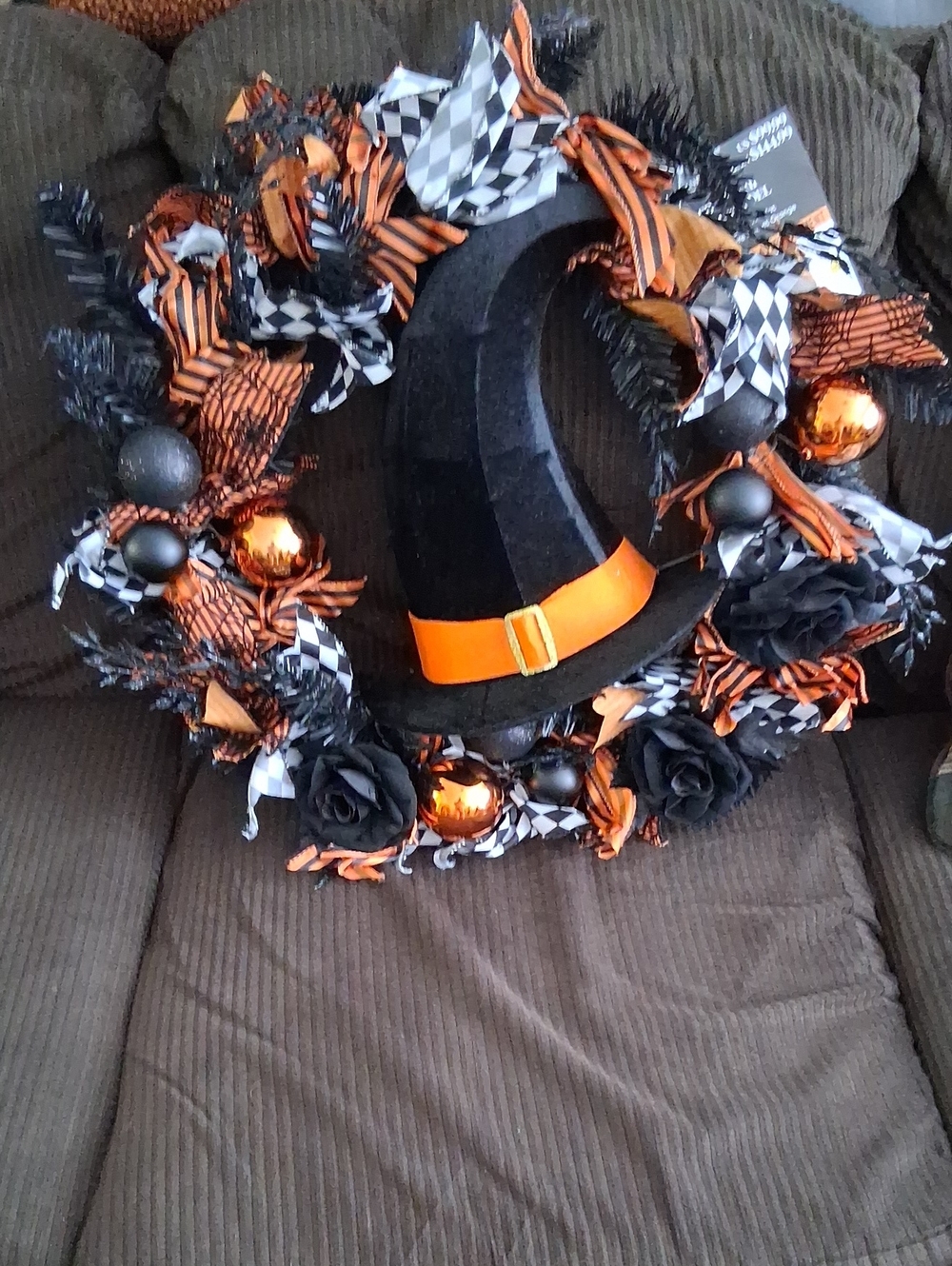 Ashland Black and Orange LED Witch Hat Wreath